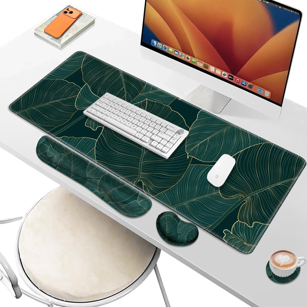 Desk Pad and Keyboard Wrist Rest, Large Mouse Pad + Keyboard Pad+Mouse Wrist Support, Non-Slip Desk Mat Protector for Office, Home 31.5×11.8 Inches Anime Dragon