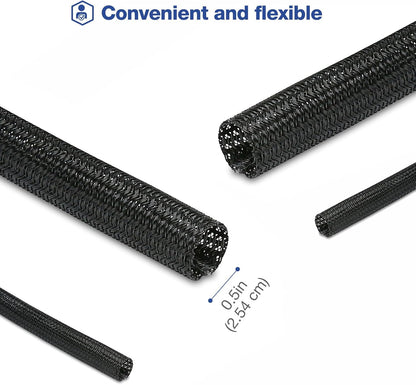 JOTO 4 Pack Cable Management Sleeve, 19-20 Inches Cord Organizer System with Zipper for TV Computer Office Home Entertainment, Flexible Cable Sleeve Wrap Cover Wire Hider System -Black