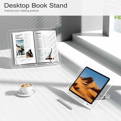 Acrylic Book Stand for Reading, Portable Book Holder for Desk, Angle Adjustable Textbook Stand for Document Recipe, Cookbook, Music Book
