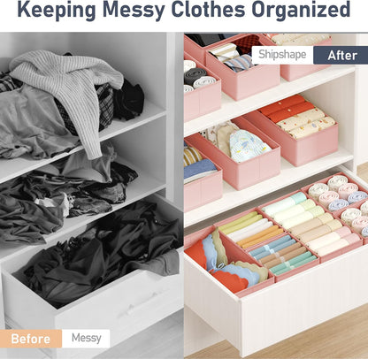 DIMJ Drawer Organizers Clothes, Dresser Organizer Bins for Baby Clothes,Underwear and Sock, Fabric Closet Organization and Storage Boxs, Drawer Dividers for Nursery, Clothing, Tie - 4 Pack, Beige
