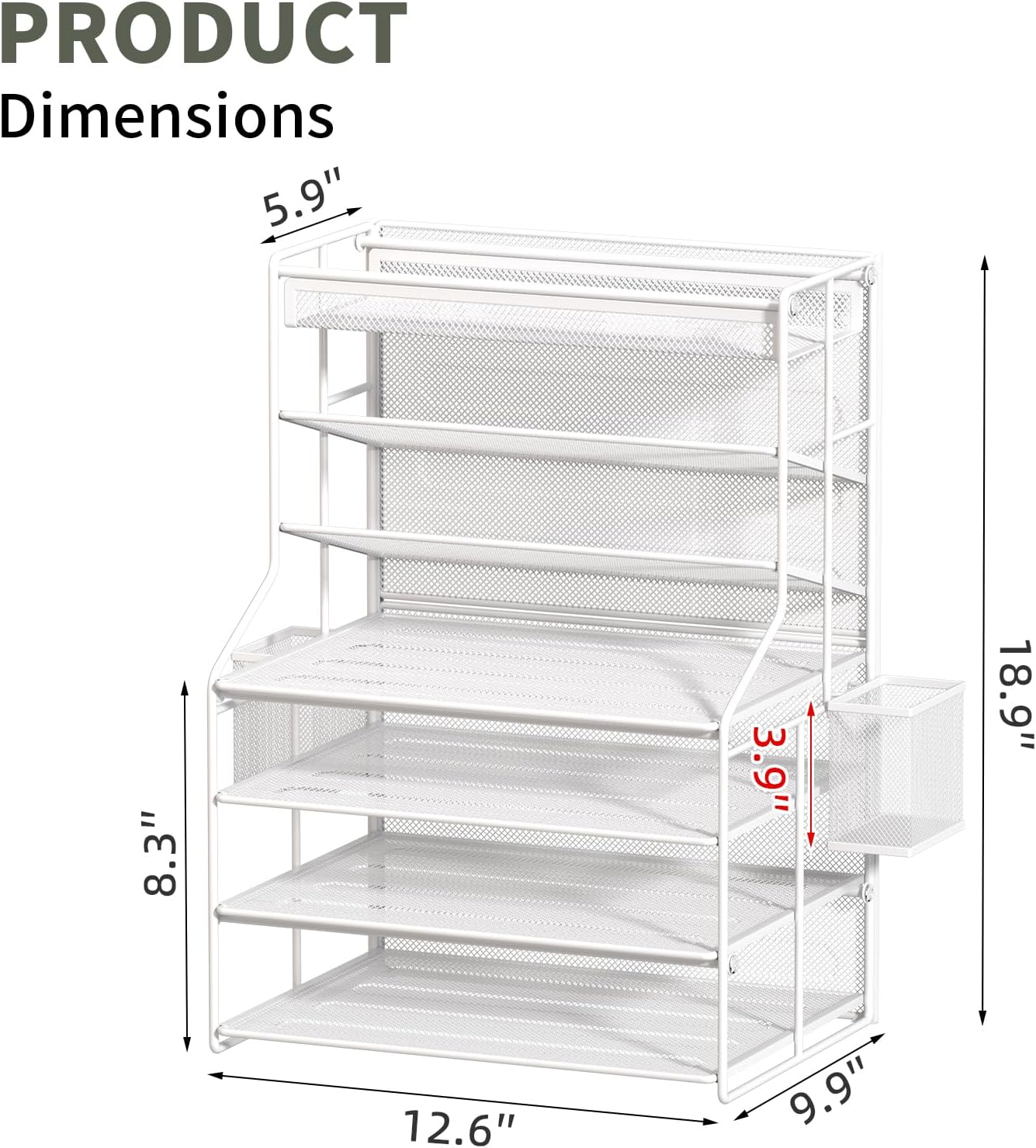 7 Tier Desk File Organizer – Vertical File Organizer for Desk with Removable Pen Holder & Adjustable Pull-out Drawer – Metal Document Organizer for Office, Simple Trending Design – Black