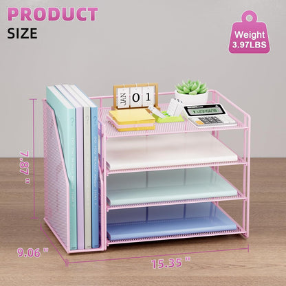 Marbrasse Desk Organizer and Accessories，4-Tier Paper Letter Tray Organizer with File Holder，Desk Accessories & Workspace Desktop Organizers for School Home Office Supplies (Blue)
