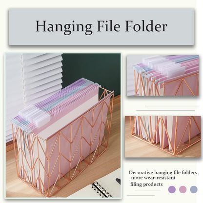 Hanging Rose Gold File Organizer, equipped with a 6-piece set of rose gold desktop accessories