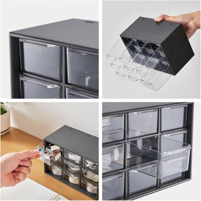 Feadily 4PCS Small Drawer Organizer for Desk, Desktop Drawer Organizer with 9 Clear Drawers, Plastic Desktop Storage Drawers 7.1 Inch x 3 .9 Inch x 4.7 Inch, White