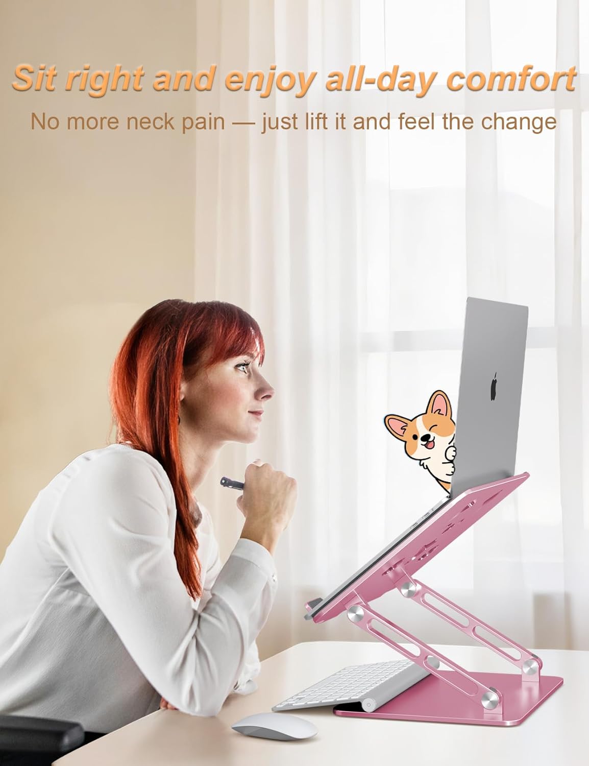 Aoviho Laptop Stand for Desk-Adjustable, Foldable, Portable, Ergonomic Aluminum Notebook Riser with Unique Puppy Cooling Vent, Desk Gift for 10"-17.3" Devices Mac, Dell, HP, Lenovo, Samsung, Gray