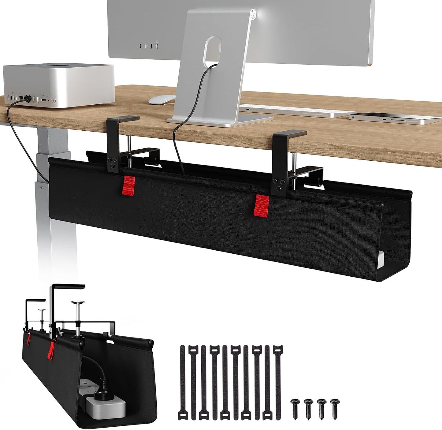 Univivi No Drill Under Desk Cable Management Tray, 36" Cord Organizer for Table, Clamp/Screw Mount Desk Cable Management, Premium Fabric Cable Management Tray for Office, Home