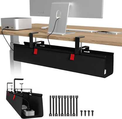 Univivi No Drill Under Desk Cable Management Tray, 36" Cord Organizer for Table, Clamp/Screw Mount Desk Cable Management, Premium Fabric Cable Management Tray for Office, Home
