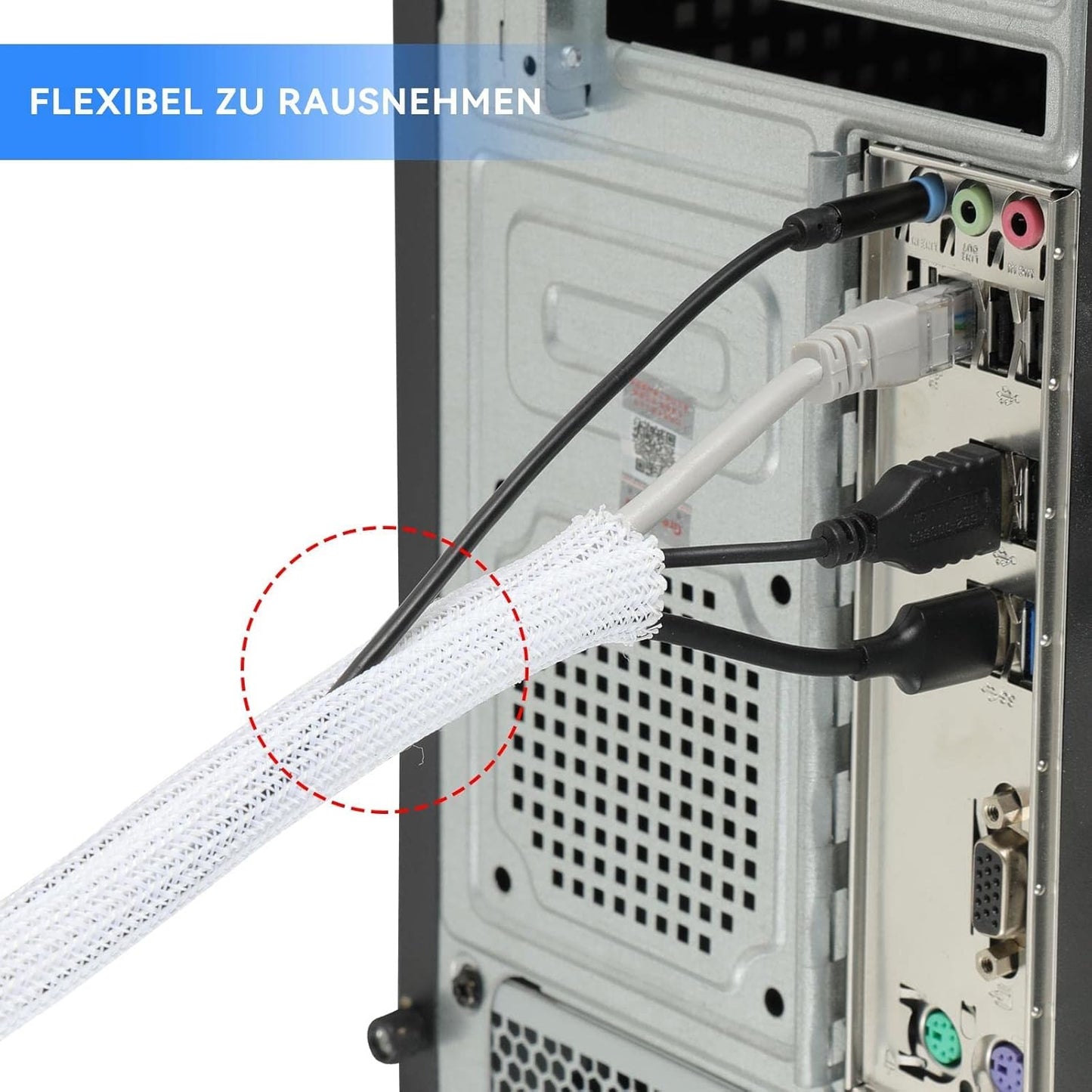 AGPTEK White Cable Sleeve, 2 Pack 5ft - 1.2 Inch Cable Management, Desk Cord Cover Organizer Wire Hider for Computer TV Wire Loom Tubing, Pet Proof Cord Protector from Cat Dog Chewing, White