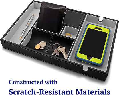 Leather Valet Tray for Men - EDC Catch All, Dresser Organizer, Jewelry & Wallet Desk Accessory, Bedside Entryway Key Catchall