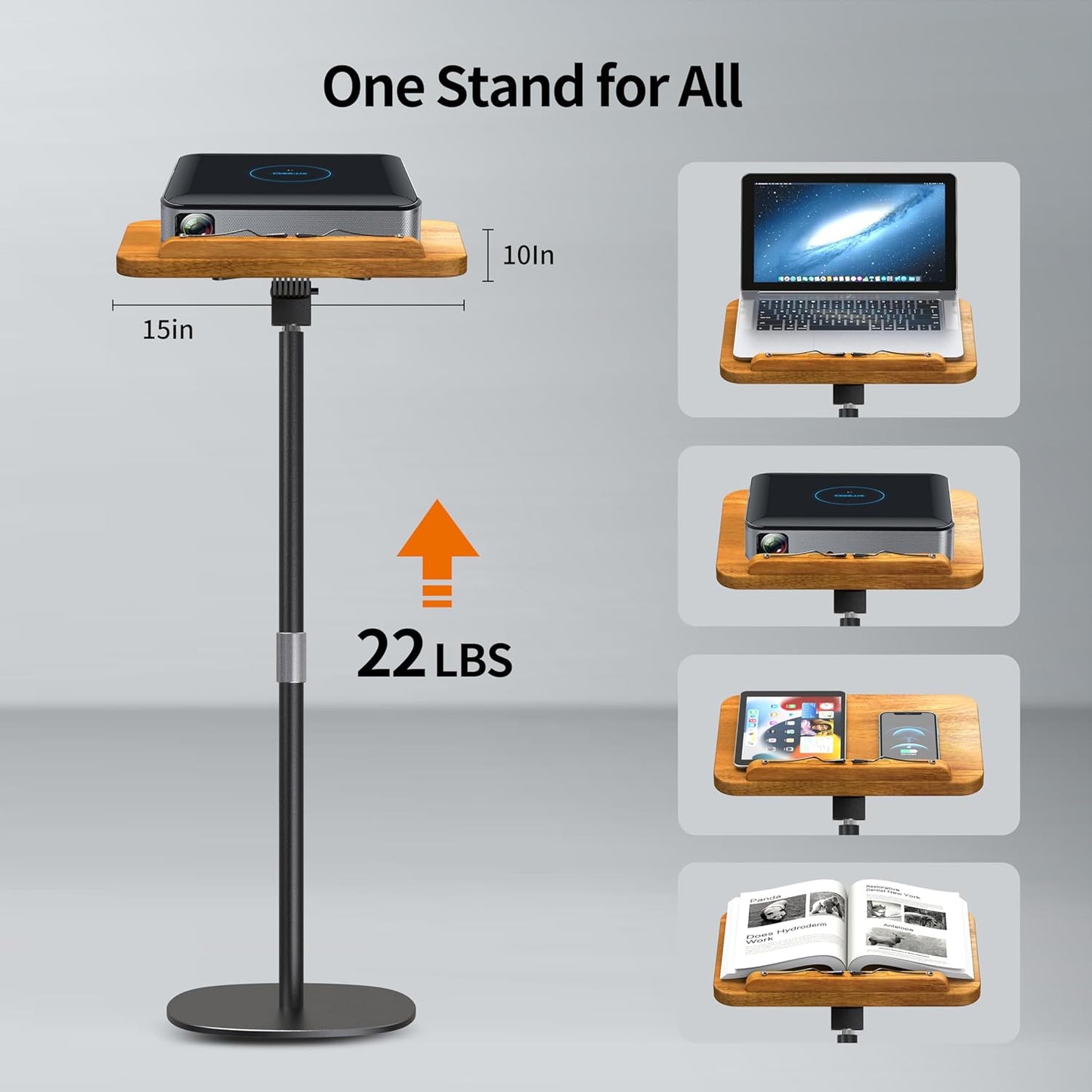 NAMON 2-in-1 Dual-use Floor & Desktop Book Stand, Sturdy Metal & Wood Build, Height Adjustable from 16.5" to 51", Floor Reading Stand for Sheet Music, Cookbooks, Projector (White, 11.8" x 16.5" Panel)