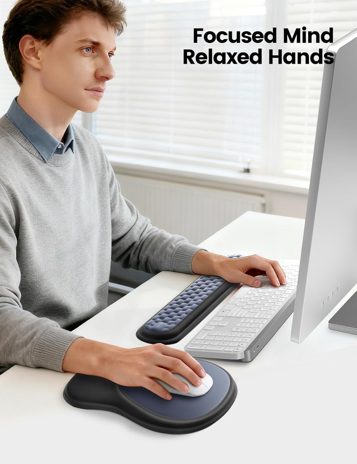 meatanty Keyboard and Mouse Wrist Rest Set, Ergonomic Wrist Pad Support, Computer Hand Palm Rest Combo, Memory Foam Typing Desk Accessory Carpal Tunnel Cushion, Laptop Office Home School-Blue & Black