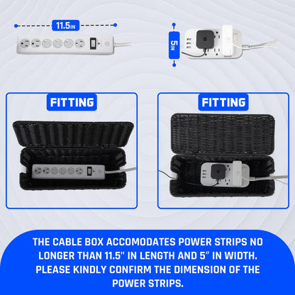 Cable Management Box, Handmade Rattan Cable Organizer with 2 Open Slots, Cord Hider for Power Strip, Router & USB Hub, Registered U.S. Design Patent (D1,112,102), 13" x 5.1" x 5.1", Natural