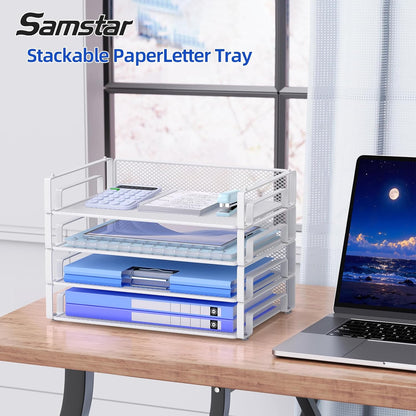 Samstar 4 Pack Stackable Letter Paper Tray, Desk File Organizer Paper Sorter for Letter/A4 Size Folders Documents, Mesh Made