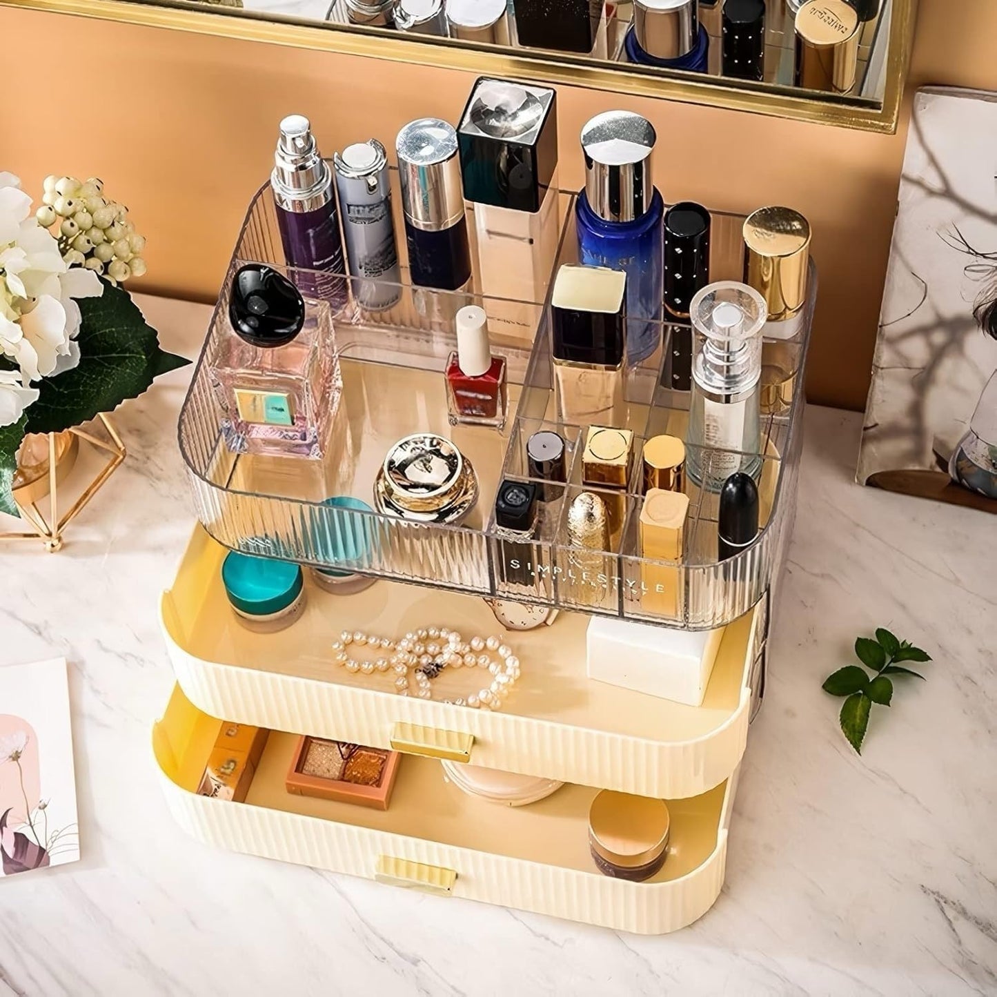 Stackable Cosmetics Organizer Drawers, Bathroom Vanity Makeup Organizers and Storage, Ideal for Desk and Dresser Countertops, Great for Palette, Skincare, Lipsticks, Nail Care. Green