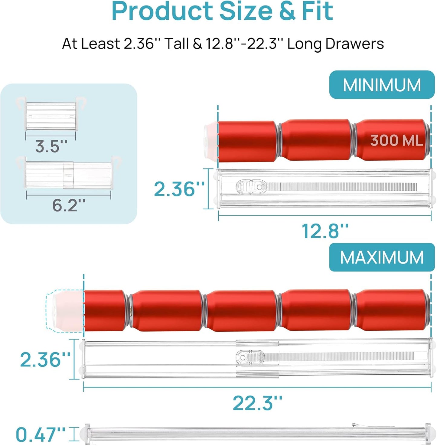 Vtopmart 8 Pack 6" Tall Upgrade Drawer Dividers for Big and Deep Drawer, 12.8"-22.3" Adjustable Expandable Dresser Drawer Organizer, Clear Plastic Separators for Dresser, Baby Supplies, Kitchenware