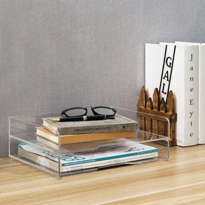 MyGift Premium Clear Acrylic Stackable Office Desk Paper Tray Document Letter Sorter, Desktop File Folder Mail Stationery Storage Organizer Stacking Rack, Set of 2