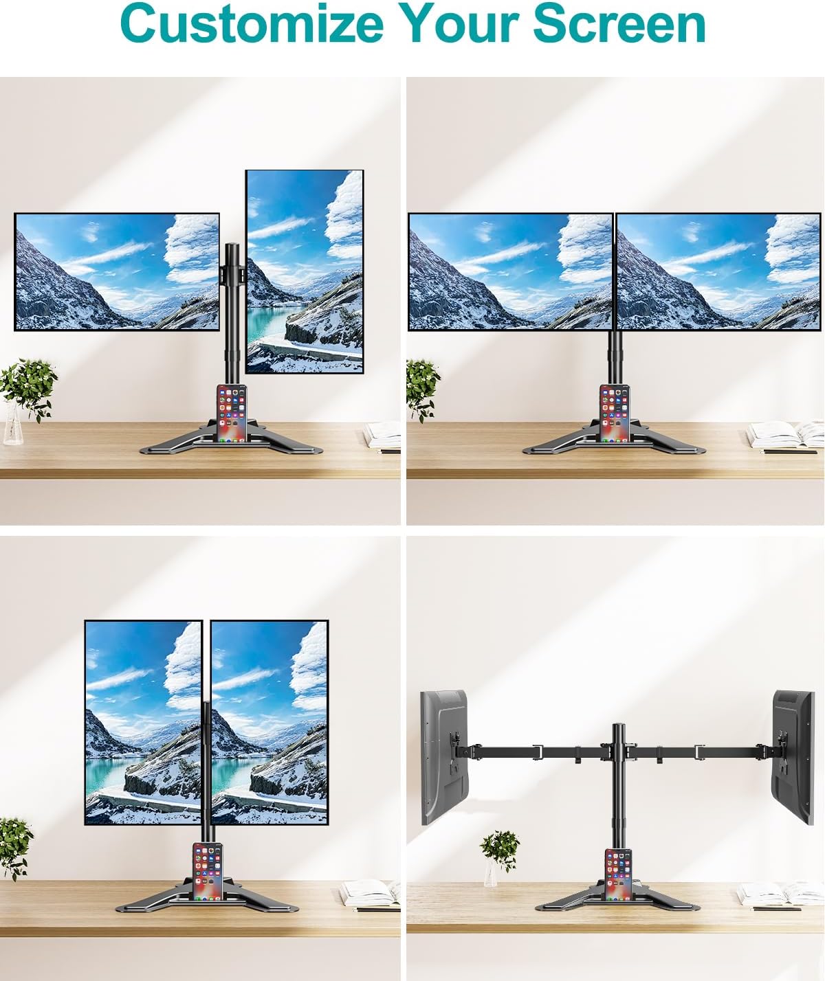 MOUNT PRO Single Monitor Stands Fits 13-32 inch/17.6 lbs Screen, Free-Standing Computer Monitor Mount for Desk, Display Standing with Adjustable Height/Tilt/Swivel/Rotation, VESA 75x75 100x100