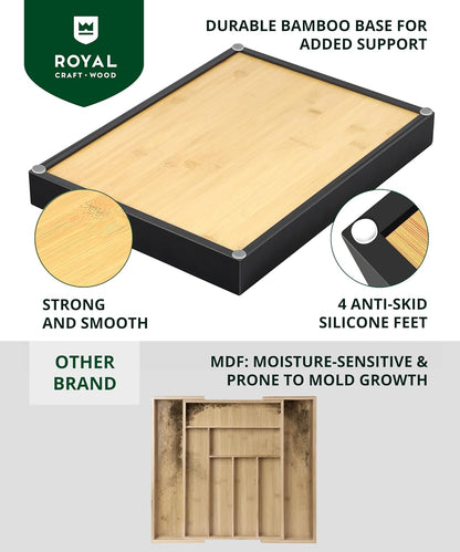 ROYAL CRAFT WOOD Luxury Bamboo Kitchen Drawer Organizer - Silverware Organizer, Utensil Holder & Cutlery Tray Drawer Dividers for Flatware (9 Slot, Natural)
