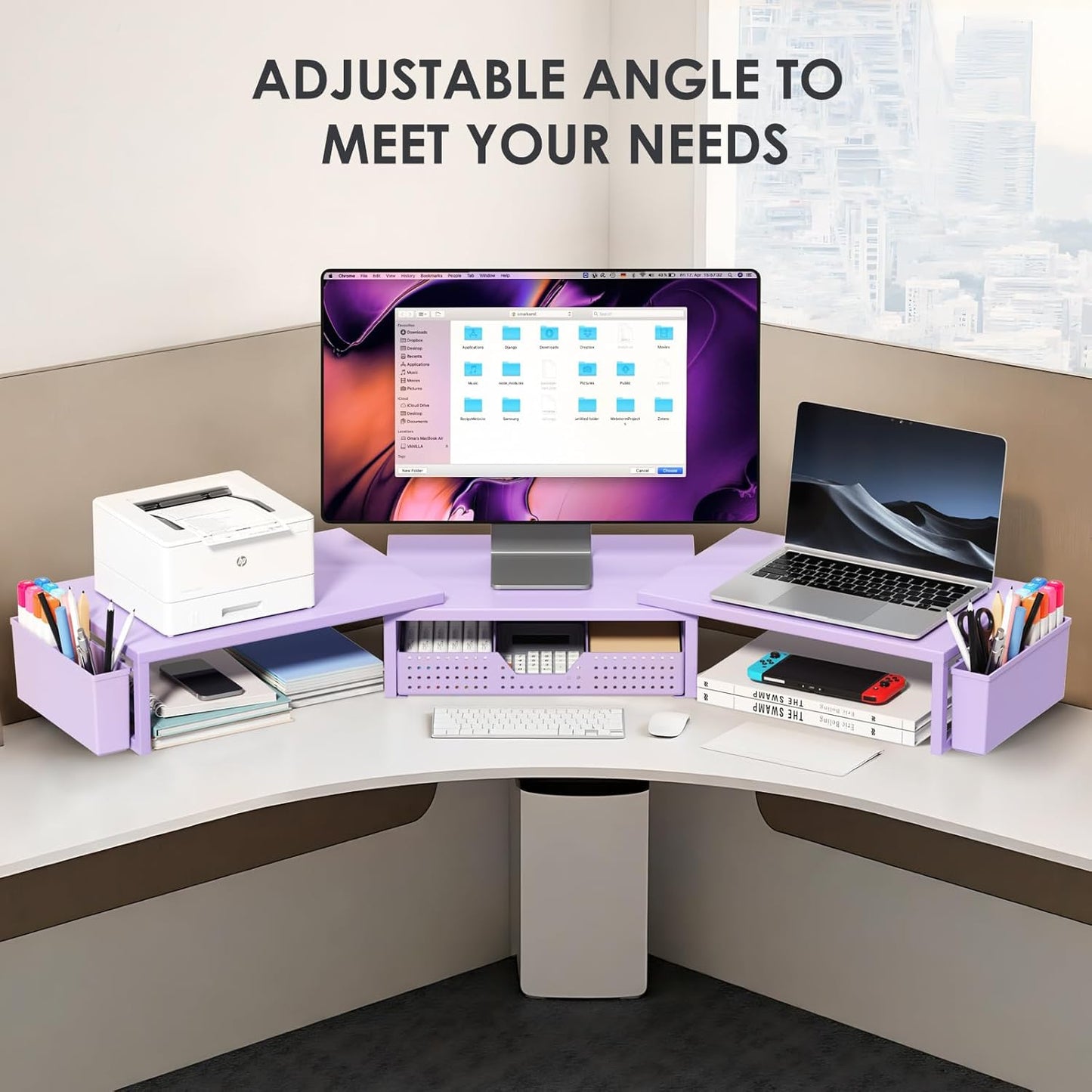 OPNICE Clear Acrylic Desk Organizers and Accessories, Dual Monitor Stand Riser with Drawer, Desk Shelf Computer Racks for Office Workspace Organizers, Desktop Organization (Transparent)