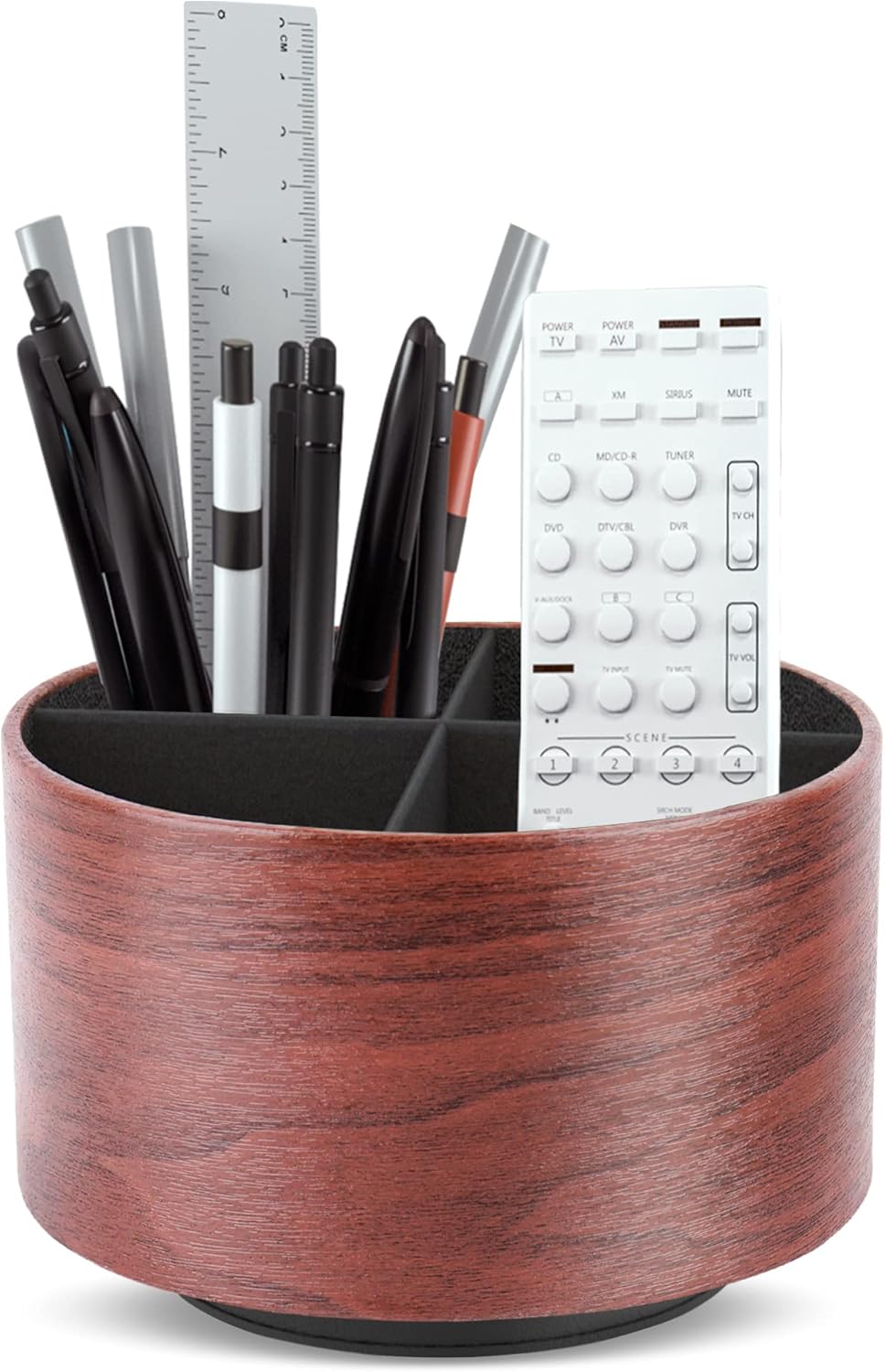 Hennaja Round Leather Art Supply Organizer,Remote Control Holder,360 Degree Rotating,Multi-Functional Pencil Holder,4 Compartments Desktop Stationary Organizer(1-Blue Bird) - Colors B