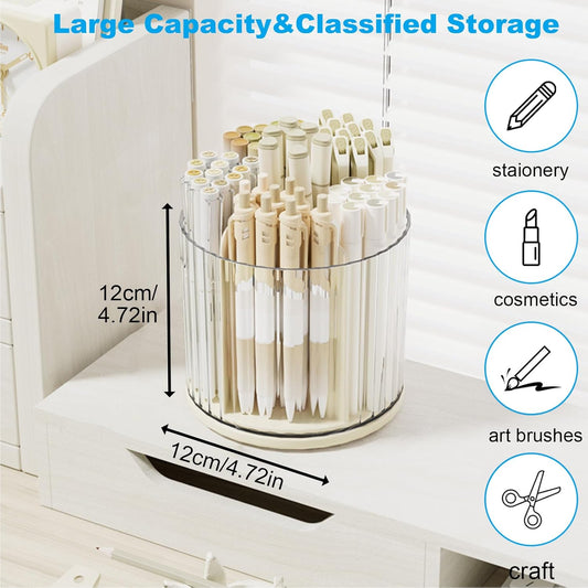 Marte Vanci 360 Degree Rotating Pen Pencil Holder Desk Stationery Organizer Tidy Organizer for Pencil Makeup Painting Brush Cosmetic Craft Storage Bin Pen Pot for Home Office School 6 Slots White