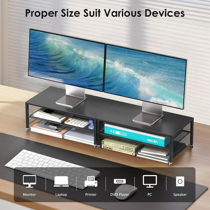 ECOLOVI 2-Tier Computer Monitor Stand Riser, Desk Organizer for Monitor, Printer & Laptop Stand, Desktop Workspace Organizers for Office Supplies(Black)