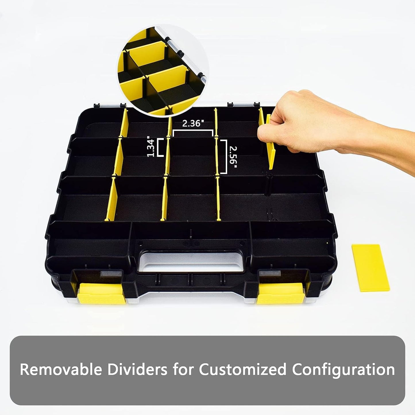 AIDY-PRO Small Parts Organizer Box Storage Case Tools Box Organizer Double Side 34 Compartments Hardware Organizers with Removable Plastic Dividers for Screws Nuts Nails Bolts, 2 Pack