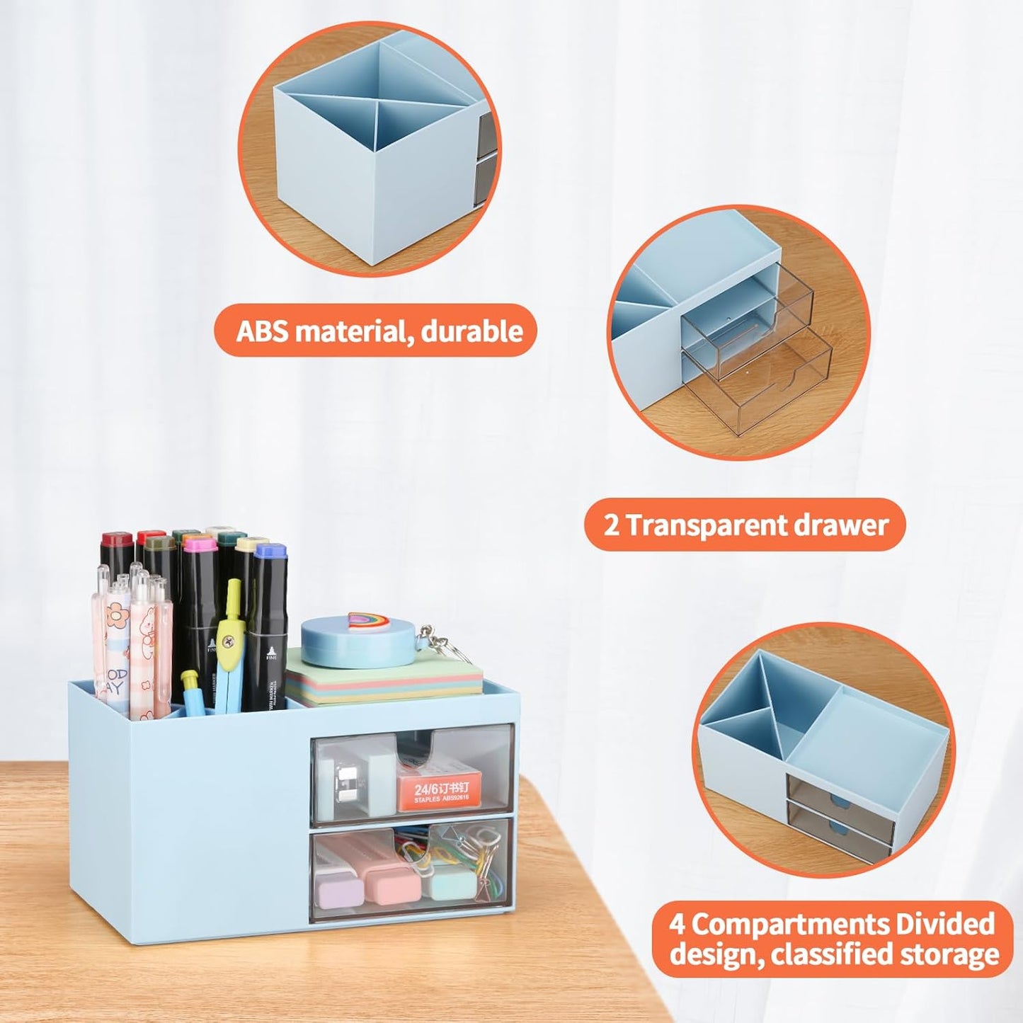 LETURE Office Desk Organizer with drawer, Office Supplies and Desk Accessories, Business Card/Pen/Pencil/Mobile Phone/Stationery Holder Storage Box (White)