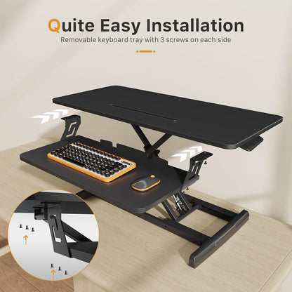 JOY worker Standing Desk Converter, 32" Wide Height Adjustable Sit Stand Up Desk Riser with Keyboard Tray, Desktop Workstation Riser for Home Office Computer Laptop, Particle Board, White