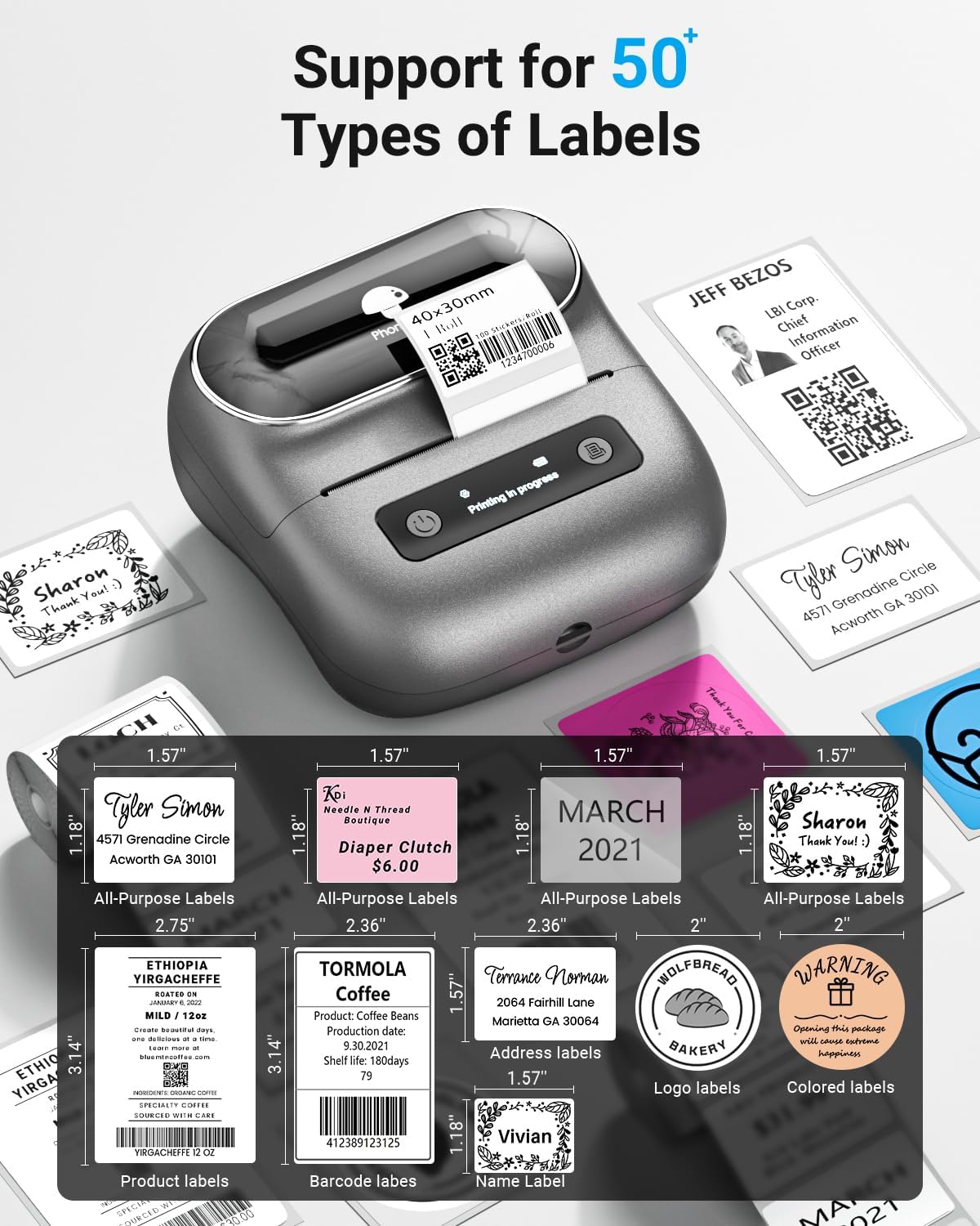 Phomemo Label Maker,M220 Label Printer,3 Inch Bluetooth Thermal Label Maker Machine with 6000+ Icons,700+ Templates,400+ Fonts,for Kids School Items,Small Business,Large Sticker