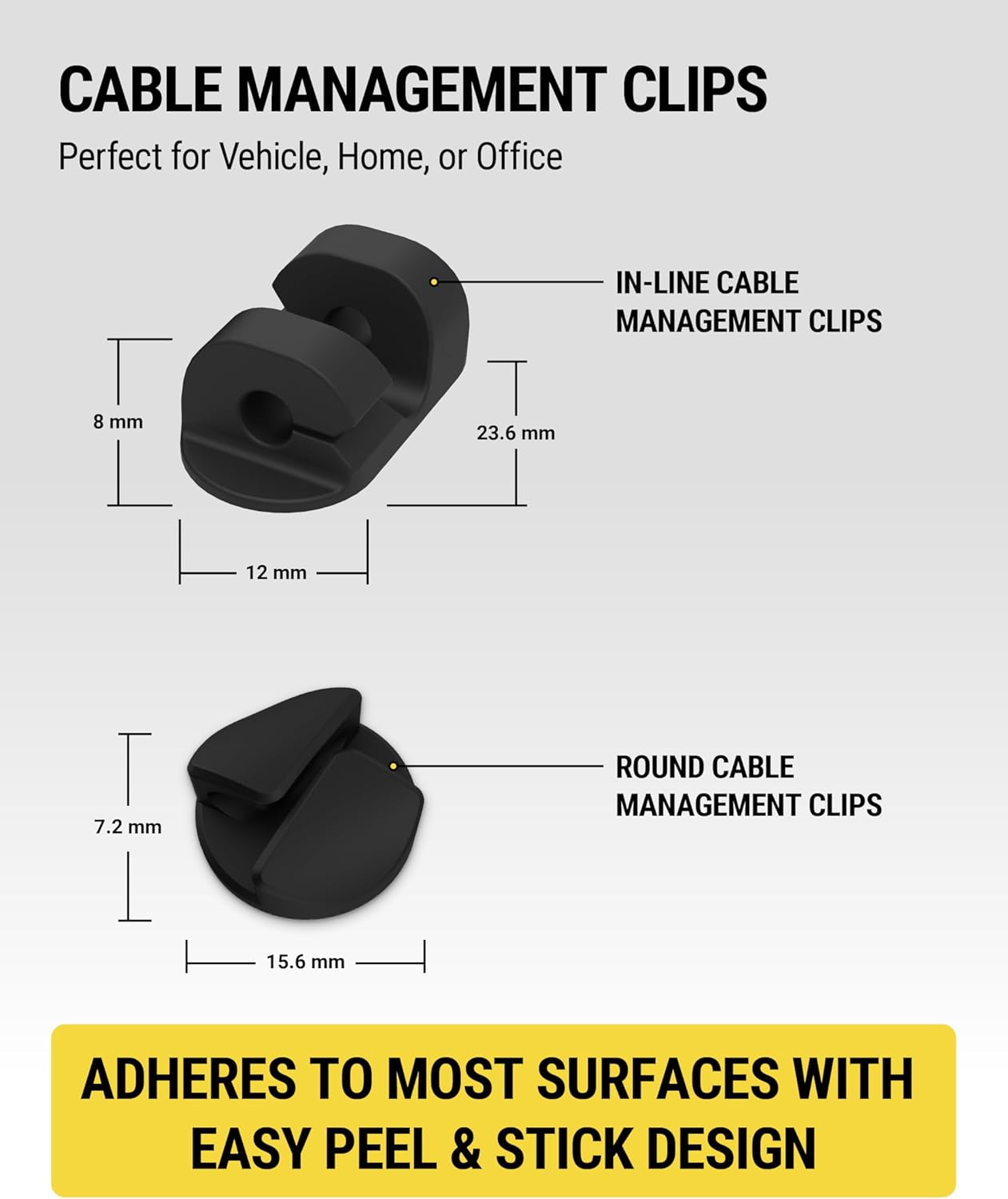 Scosche CMAA2-6PKRP 6 Pack Adhesive Cable Management Clip Kit, Cord Organizer, Wire Holder for Desk, Nightstand, Phone Charger, Computer, Home, Office, Car, Black