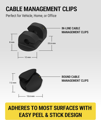 Scosche CMAA2-6PKRP 6 Pack Adhesive Cable Management Clip Kit, Cord Organizer, Wire Holder for Desk, Nightstand, Phone Charger, Computer, Home, Office, Car, Black