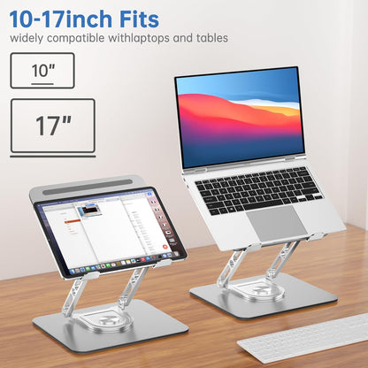 Laptop Stand for Desk Adjustable Computer Stand with 360 Rotating Base Ergonomic Laptop Riser Mount for Desk Foldable Protable Computer Desk Fits with MacBook Pro Air, Round Black