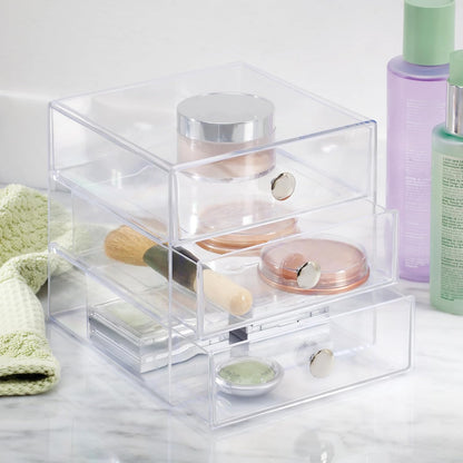 iDesign 3-Drawer Plastic Vanity Organizer, Compact Storage Organization Drawers Set for Cosmetics, Dental Supplies, Hair Care, Bathroom, Dorm, Desk, Countertop, Office, 6.5" x 6.5" x 6.5", White