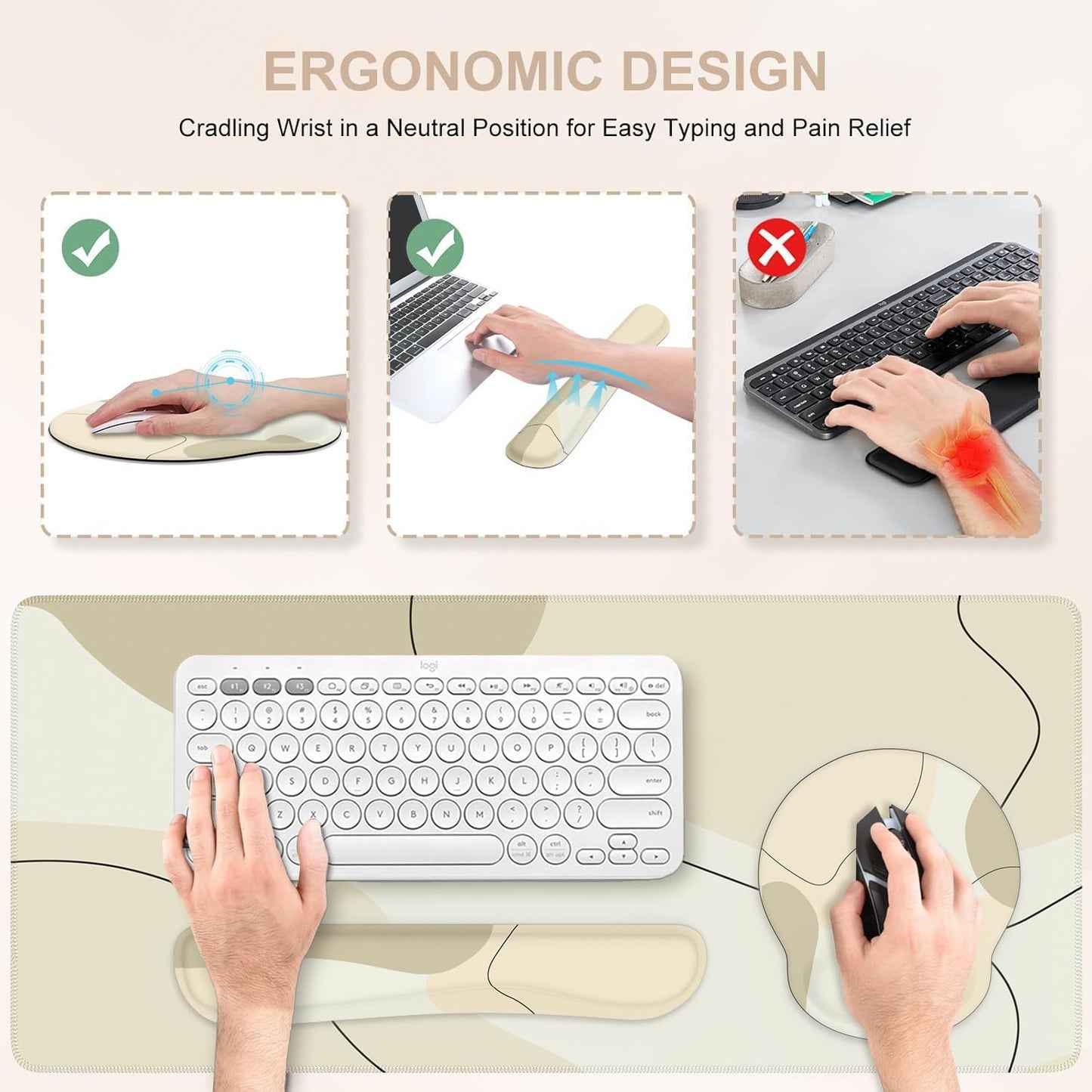 iCasso Desk Mat, Gaming Mouse Pad Wrist Support Set,4in1 XXL Large Mousepad + Keyboard Wrist Rest+Mouse Wrist Rest+Coaster Set with Ergonomic Design for Home Office Table Computer-Penoy