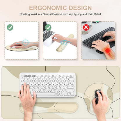 iCasso Desk Mat, Gaming Mouse Pad Wrist Support Set,4in1 XXL Large Mousepad + Keyboard Wrist Rest+Mouse Wrist Rest+Coaster Set with Ergonomic Design for Home Office Table Computer-Penoy