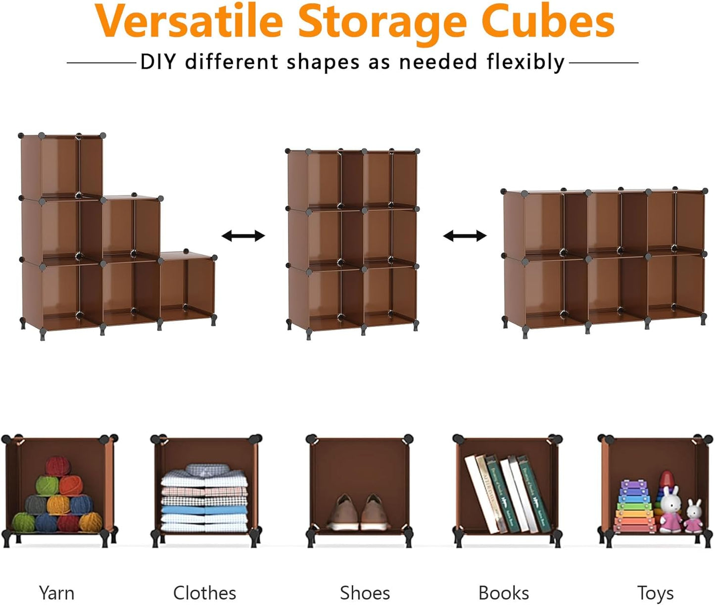 AWTATOS Cube Storage Organizer, Storage Cubes Shelves Bookshelf, 6 Cube Closet Organizers and Storage, DIY Stackable Plastic Clothes Organizer Shelving for Bedroom, Home, White