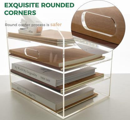 2-Tier Clear Acrylic Paper Trays, Desk File Organizer, A4 Paper Holder, Low-Profile Desk File Sorter for Office/Home, Clear Stackable Letter Tray for Bills, Crafts, Notebooks - Horizontal