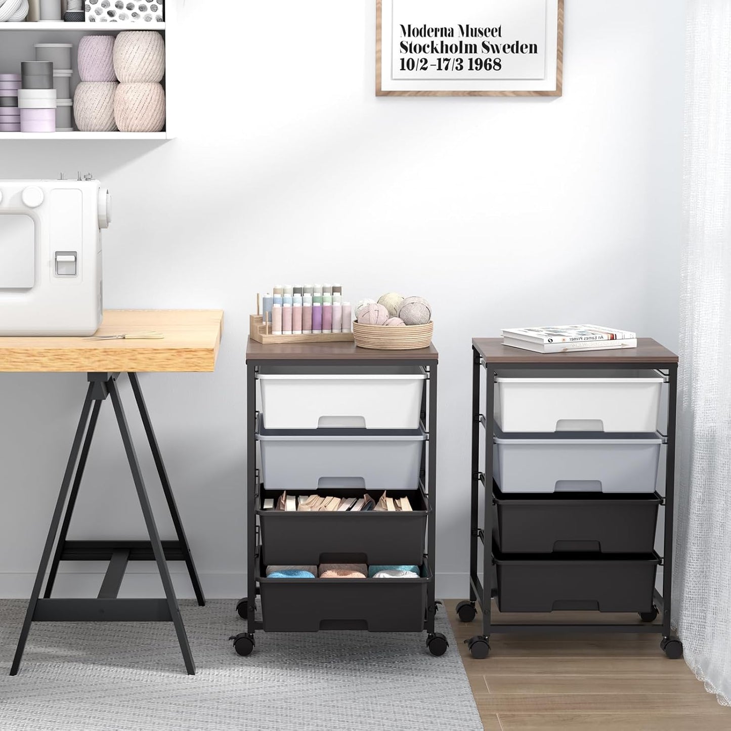 SYKIARIOL Utility Cart with 4 Drawers, Multipurpose Rolling Storage Cart with 4 Drawers and 2 Lockable Wheels, 4-Tier Rolling Storage Cart Organizer for Home Office Dorm, Bright White