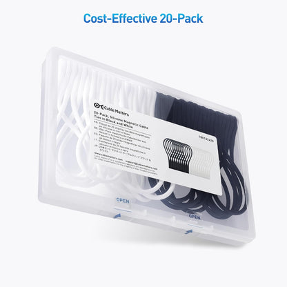 Cable Matters 10-Pack Ultra Strong Silicone Magnetic Cable Ties, Magnetic Cord Ties/ZipTies/Cord Organizer, Black and White