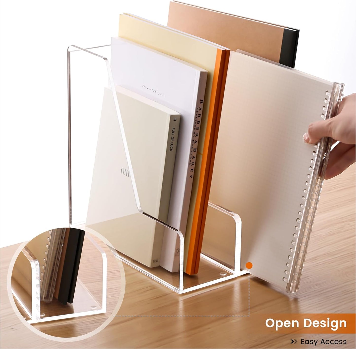 YUXUN Acrylic Magazine Holder,Clear Desk Organizer File Sorter for Notebook,Paper,Envelope,Magazine, Book Storage-Office/Home/Classroom Organization(4 Compartments,B5)