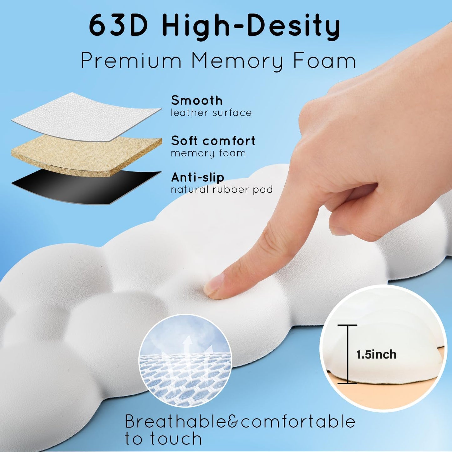 Cloud Wrist Rest for Computer Keyboard Arm Wrist Rest with Non-Slip Base Extended Wrist Rest Ergonomic Memory Foam for Keyboard and Mouse Typing Pain Relief, Office, Gaming, Computer