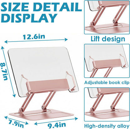 Acrylic Adjustable Book Stand, Reading Stand with Lift Design, High-Density Alloy Desktop Document Holder for Document Recipe, Cookbook, Music Book (Silver)