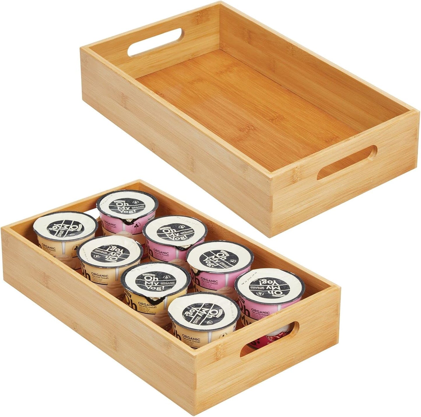 mDesign Kitchen Storage Box – Open-Top Bamboo Storage Tray with Handles – Versatile Cupboard Organiser for Shelves, Pantries, Surfaces and Cupboards – Natural