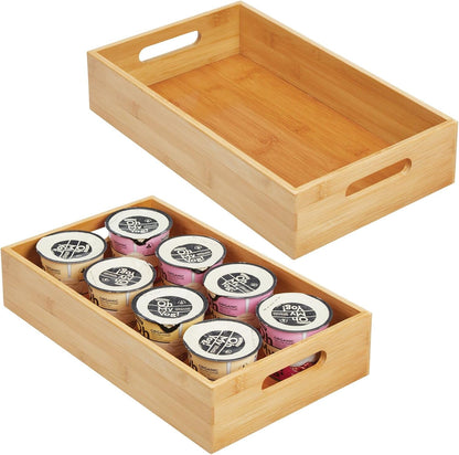 mDesign Kitchen Storage Box – Open-Top Bamboo Storage Tray with Handles – Versatile Cupboard Organiser for Shelves, Pantries, Surfaces and Cupboards – Natural