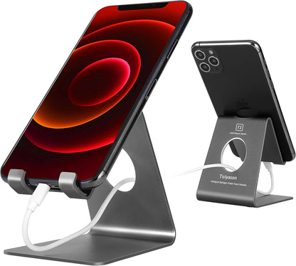 Cell Phone Stand, Desk Phone Holder, Cradle, Dock, Compatible with All 4-8inch Phones, Office Kitchen Traveling Accessories T1 Black