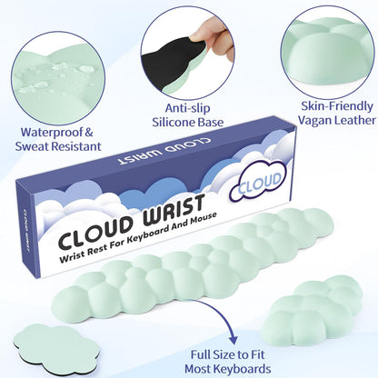 Sushret Cloud Wrist Rest for Keyboard and Mouse, Memory Foam PU Leather Keyboard Wrist Rest with Ergonomic Support, Non-Slip Base, Cute Arm Rest Pad & Palm Cushion, Office Desk Accessory, White