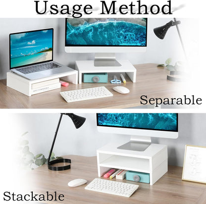 TEAMIX Wood Monitor Stand Riser-2 Pack, 2 Tier Adjustable Monitor Stand Dual Monitor Riser for 2 Monitors/Laptop/PC Black Computer Stand for Desk