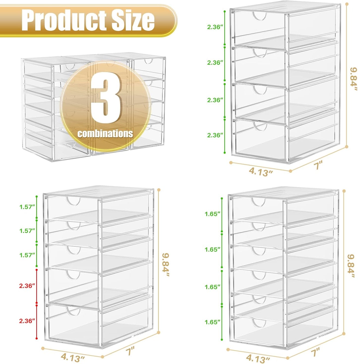 YFXCVSL Acrylic Makeup Organizer with 19 Drawers, 4 Pack Clear Storage Drawers, Bathroom Makeup Organizer for Palettes, Cosmetic, and Beauty Supplies,Ideal for Vanity, Cabinet,Desk Organization