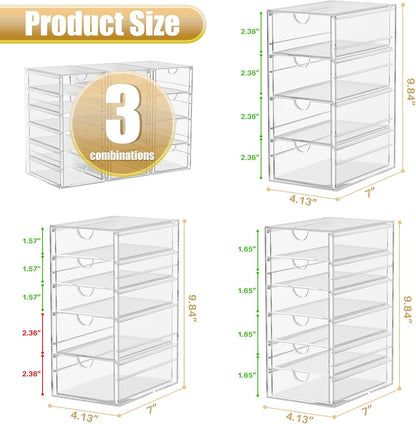 YFXCVSL Acrylic Makeup Organizer with 19 Drawers, 4 Pack Clear Storage Drawers, Bathroom Makeup Organizer for Palettes, Cosmetic, and Beauty Supplies,Ideal for Vanity, Cabinet,Desk Organization